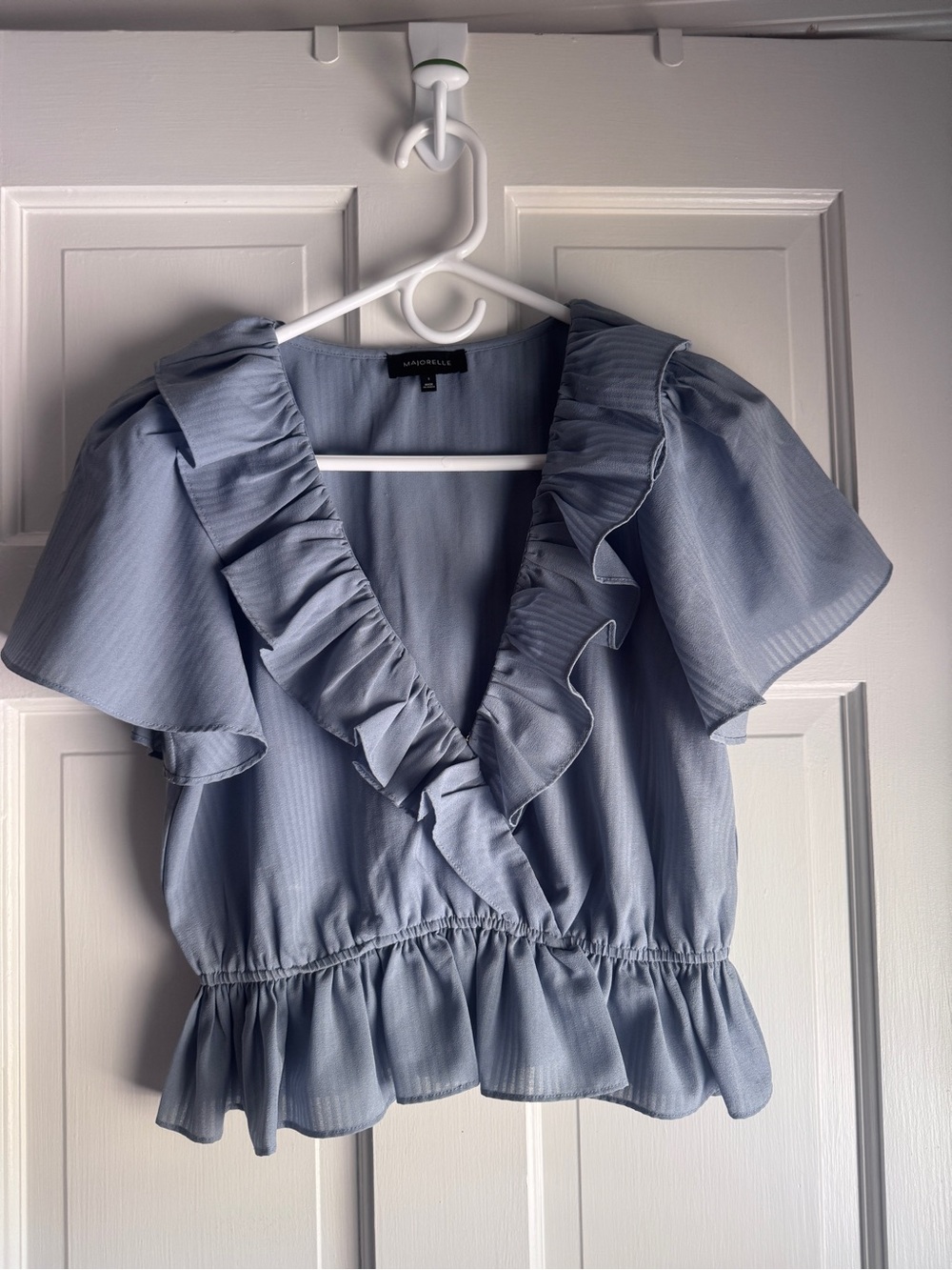 Majorelle Ruffle Peplum Blouse Blue Gray Flutter Sleeve Size S